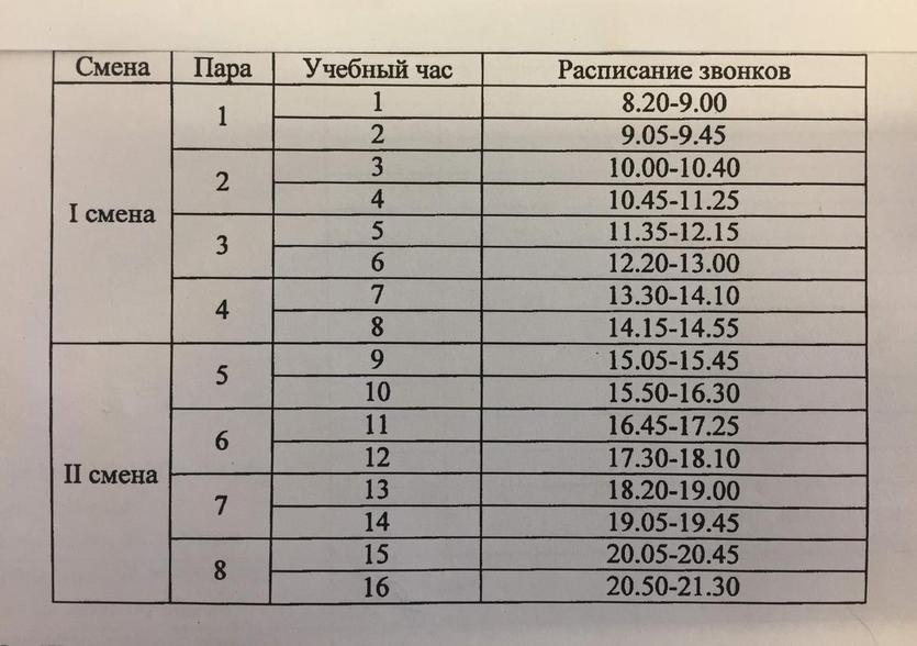 c 1 сентября 2020 в ГГТУ введён новый распорядок учебных занятий